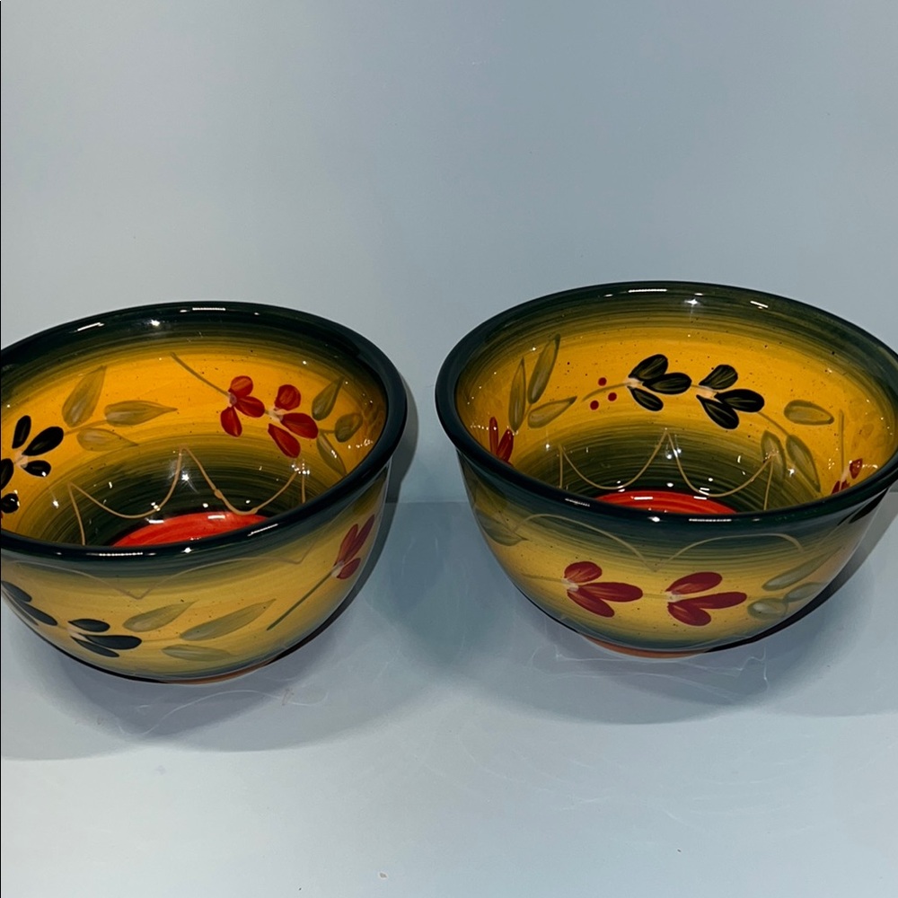 Handcrafted Floral Art Bowls - Yellow and Red